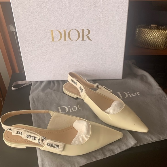 CHRISTIAN Dior J'adior Off White Slingback Flats⭐️ - Picture 3 of 11